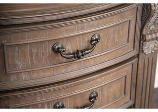 Sunvega Transitional Weathered Oak Finish Chest with Dentil Molding and Carved Details