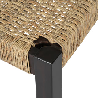 Sunvega Farmhouse Modern Solid Wood Rattan Bench for Covered Outdoor and Indoor Spaces