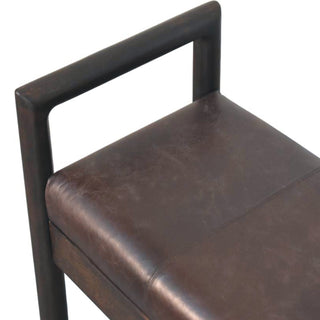 Sunvega Minimalist Solid Wood Gridline Bench with Black Leather Upholstered Frame