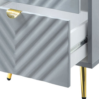 Sunvega Grey High Gloss Modern Nightstand with Two Drawers and Gold Finish