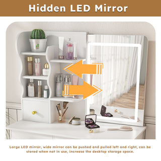 Sunvega 7-Drawer Vanity Desk with LED Mirror Jewelry Storage and PU Stool