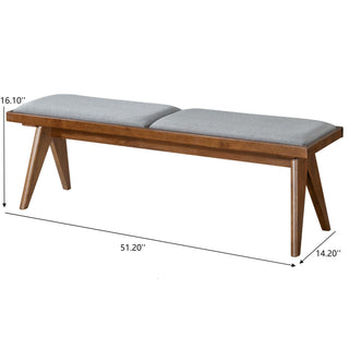 Sunvega Mid Century Modern Rattan Upholstery Bench with Black Solid Wood Legs