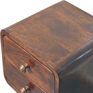 Sunvega Solid Mango Wood Mini Bedside Table with Two Drawers and Nordic Legs