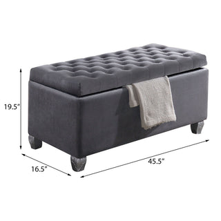 Sunvega Grey Velvet Upholstered Tufted Lift Top Storage Bench with Wooden Legs