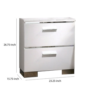 Sunvega Contemporary Wood and Metal Nightstand with 2 Drawers in White and Silver