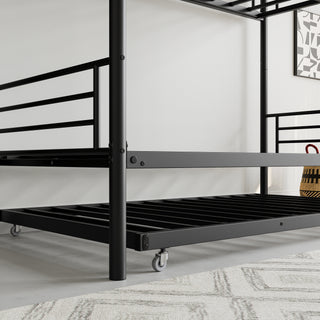 Sunvega Twin Metal Bunk Bed with Trundle Ladder and Full-Length Guardrail