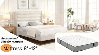 Sunvega Upholstered Queen Size Bed Frame with Wave - Shaped Headboard Premium Chenille Fabric