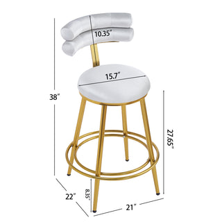Sunvega Light Gray Velvet Counter Stools Set of 2 with Iron Frame and Footrest