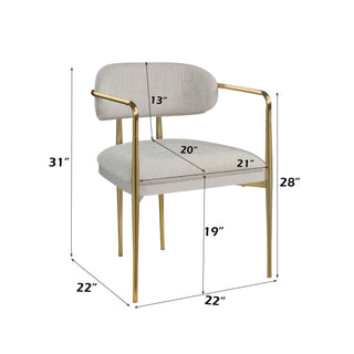 Sunvega Beige Chenille and Gold Arm Chair Set with Metal Legs and Marble Top
