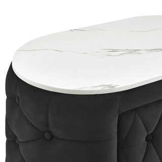 Sunvega Modern Fabric Upholstery Nightstand with Faux Marble Top and Two Storage Drawers