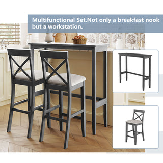 Sunvega 48" Rectangular Wood Bar Height Dining Table Set with 2 Chairs for Kitchen Breakfast Nook
