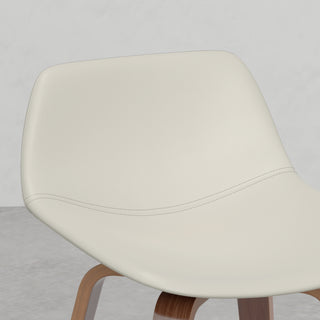 Sunvega Mid-Century Modern Cream Faux Leather Bar Stool with Brown Veneer Frame Set of 2