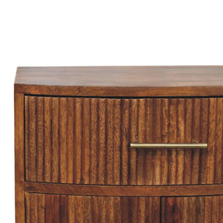 Sunvega Solid Wood Curved Ribbed Bedside Table with Drawer in Amber Oak Finish
