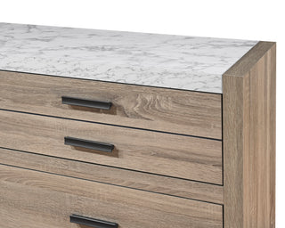 Sunvega Rustic Transitional Contemporary Dresser with Faux Marble Top and Six Drawers