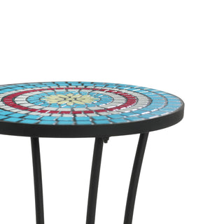 Sunvega Brown and Black Ceramic Side Table with Slatted Shelf for Patio