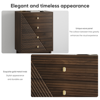 Sunvega Modern Walnut Wooden 4-Drawer Dresser with Metal Knobs for Bedroom