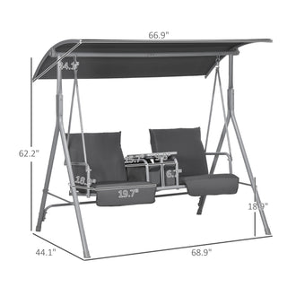 Sunvega Outdoor Porch Swing Chair with Canopy Table and Cup Holders for Two Adults