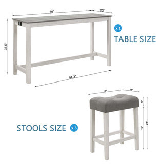 Sunvega 4 Piece Bar Table Set with USB Outlets and Padded Stools for Living Room