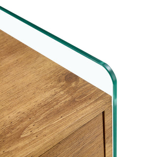 Sunvega MDF Wood Grain Double Drawer Bedside Table with Tempered Glass Legs