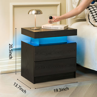 Sunvega Modern LED Nightstand with 2 Drawers Adjustable Lights for Bedroom Living Room