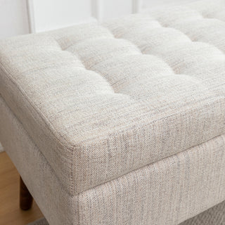 Sunvega Tufted Beige Storage Ottoman Bench with Safety Hinge for Bedroom