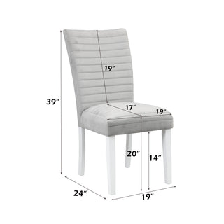 Sunvega Gray Velvet & White High Gloss Finish Side Chair with Wood Legs Set of 2