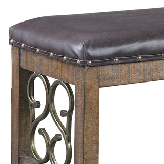 Sunvega Weathered Cherry Finish Bench with PU Leather Cushion and 16" Floor Clearance