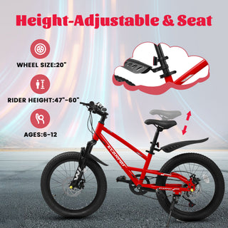 Sunvega 20 Inch 7-Speed Mountain Bike for Boys and Girls Ages 6-12 with Front Suspension