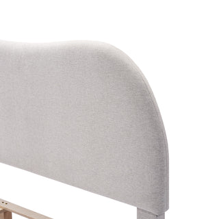 Sunvega Ivory Linen Upholstered Curved Headboard Solid Wood Frame Bed