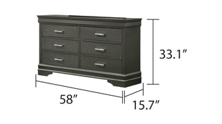 Sunvega Modern 6 Drawer Dresser with Wood Finish and Slat System for Bedroom