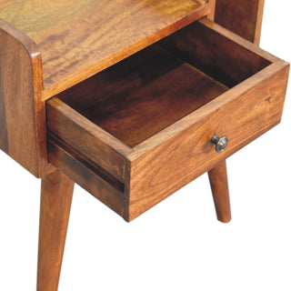 Sunvega Light Brown Chestnut Mango Wood Nightstand with Nordic Legs and Drawer