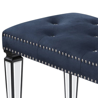 Sunvega Dark Navy Velvet Tufted Bench with Padded Apron and Mirrored Legs