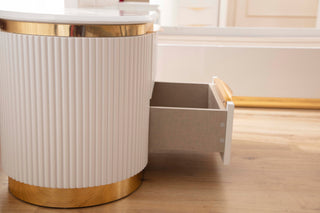 Sunvega White and Gold Lacquered 2-Drawer Nightstand with Soft-Closing Drawers
