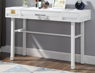 Sunvega Modern Industrial Cargo White Vanity Desk with Functional Storage Drawer