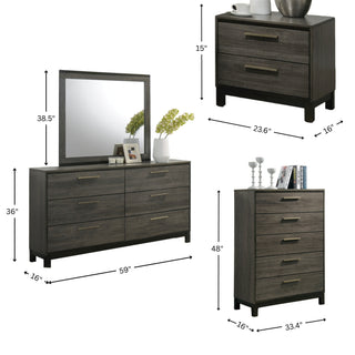 Sunvega Antique Grey Wood 6-Piece Queen Size Bedroom Set with Dresser Mirror and Chest