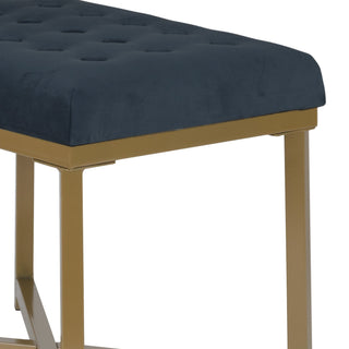 Sunvega Dark Blue Velvet Upholstered Button Tufted Bench with Gold Metal Frame