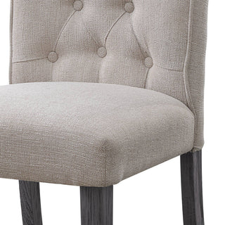Sunvega Beige Linen and Gray Finish Side Chair with Tufted Backrest and Cushioned Seat