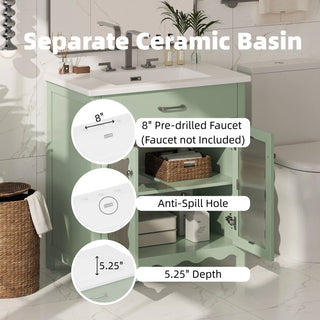 Sunvega Modern 30 Inch Bathroom Vanity with Ceramic Sink and Tempered Glass