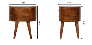 Sunvega Functional and Stylish Brown Chestnut Rounded Bedside Table with 2-Drawers