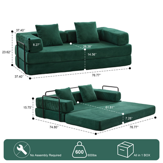 Sunvega Convertible Foldable Sofa Bed with Pillow Back Support Armrest for Living Room