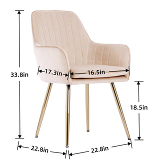 Sunvega Blue Velvet Mid-Back Dining Chairs with Gold Plated Legs for Living Room
