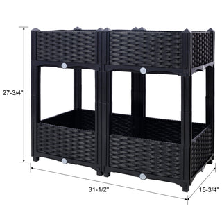 Sunvega Modular Rattan Pattern Raised Garden Planter Box with Self-Draining System