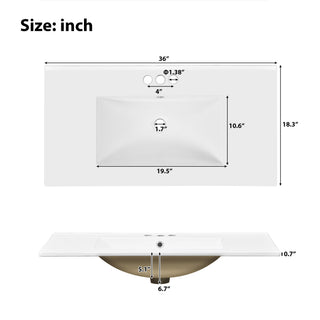 Sunvega 36 inch White Bathroom Vanity with Ceramic Sink and Soft Close Doors