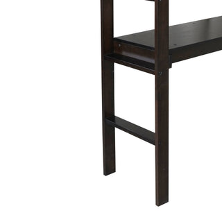 Sunvega Twin High Loft Bed with Built-in Desk and Ladder in Espresso Rubber Wood