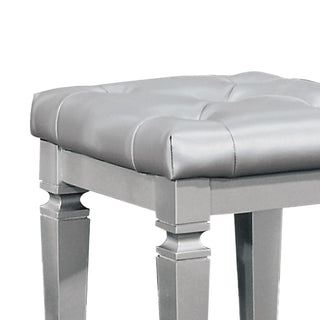 Sunvega Modern Glam Silver Finish Tufted Faux Leather Vanity Stool with Foam Cushion