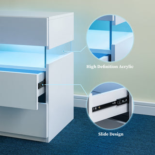 Sunvega LED Nightstand with Acrylic Board and RGB Lights 3 Drawer Bedside Table