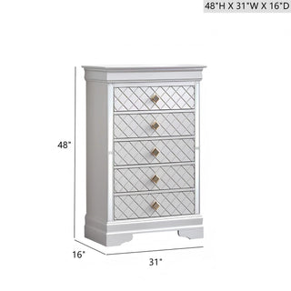 Sunvega Fully Assembled Pearl White Nightstand with Gold Handles and Faux Crystal