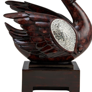 Sunvega Floral Foliage Swan Decor with Crackle Glass Mirror Pattern on Pedestal Base