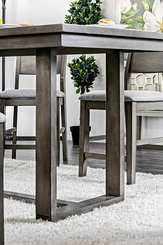 Sunvega Contemporary Gray Solid Wood Counter Height Dining Table with Center Support Beam