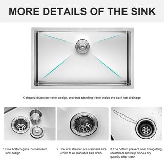 Sunvega 16 Gauge T304 Stainless Steel Undermount Kitchen Sink with Drain Assembly
